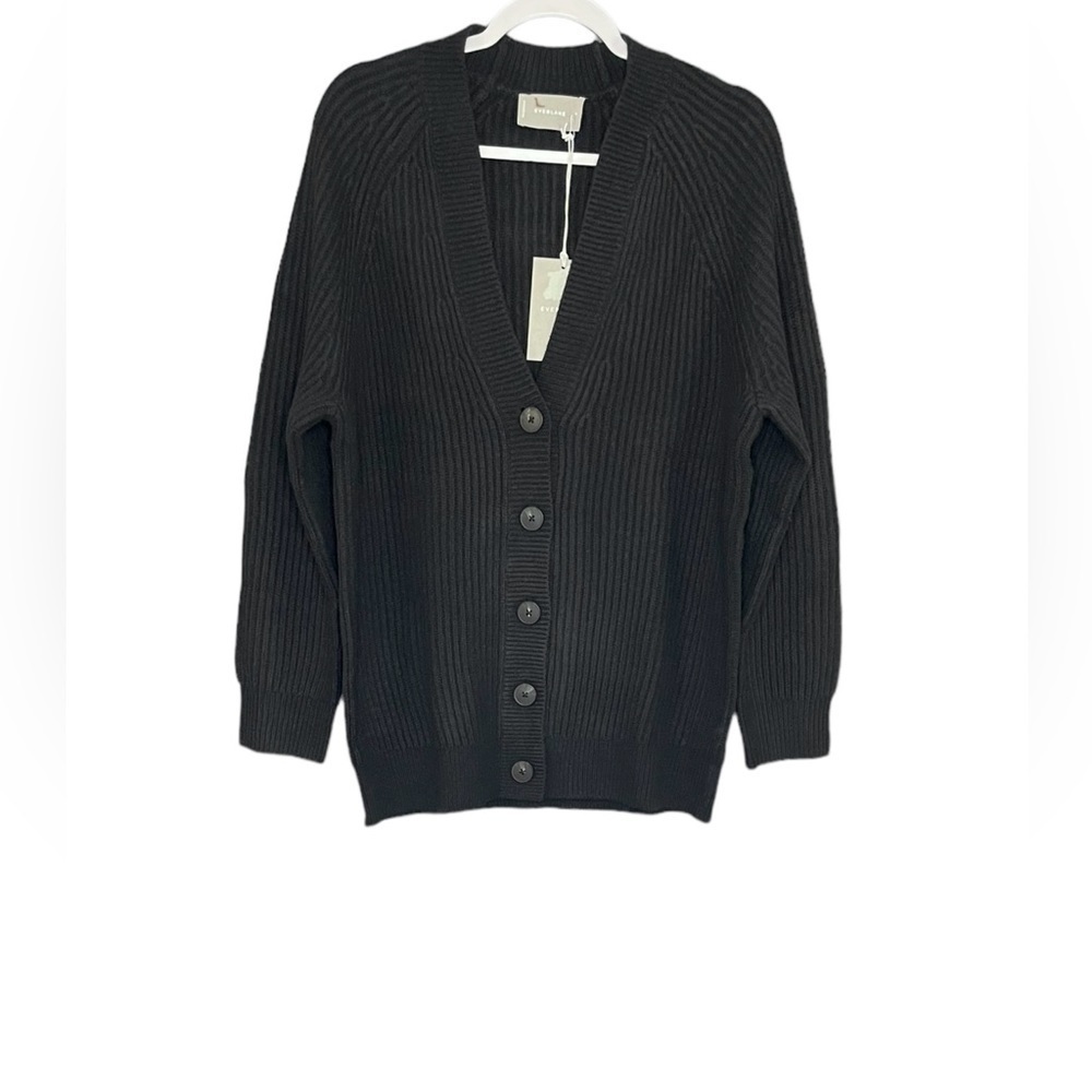 Everlane Women's The Felted Merino Wool Cocoon Cardigan Sweater Black NWT - Picture 2 of 13
